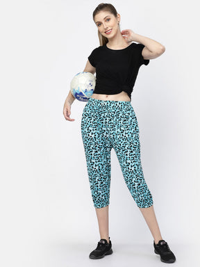 UZARUS Women's Animal Print Tie-Dye Strechable Capri 3/4th Shorts