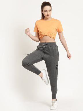 Women's Cotton Regular Fit Joggers Track Pants with 4 Zippered Pockets