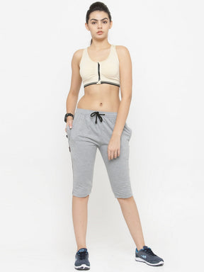 Women's Cotton Three Fourth Capri Shorts With Two Zippered Pockets