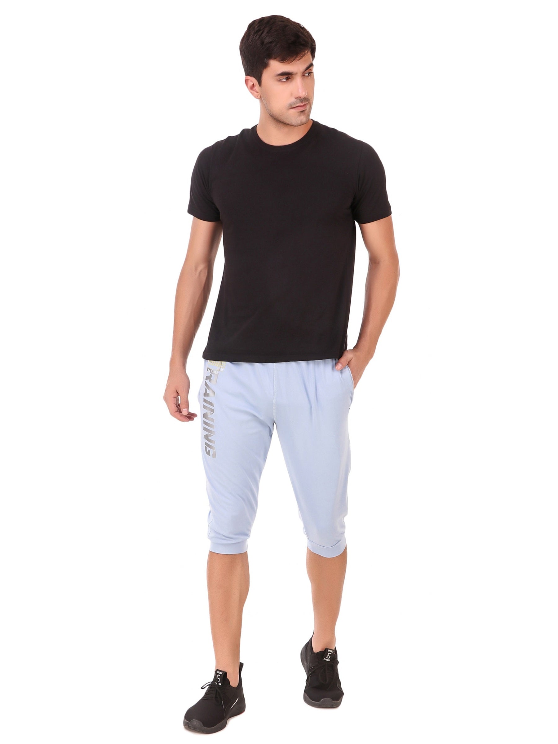 Men's Stretchable Lycra 3/4th Capri with 2 Zippered Pockets for Gym, Yoga, Workout and Casual Wear