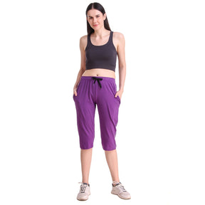 Women's Cotton Three Fourth Capri Shorts With Two Zippered Pockets