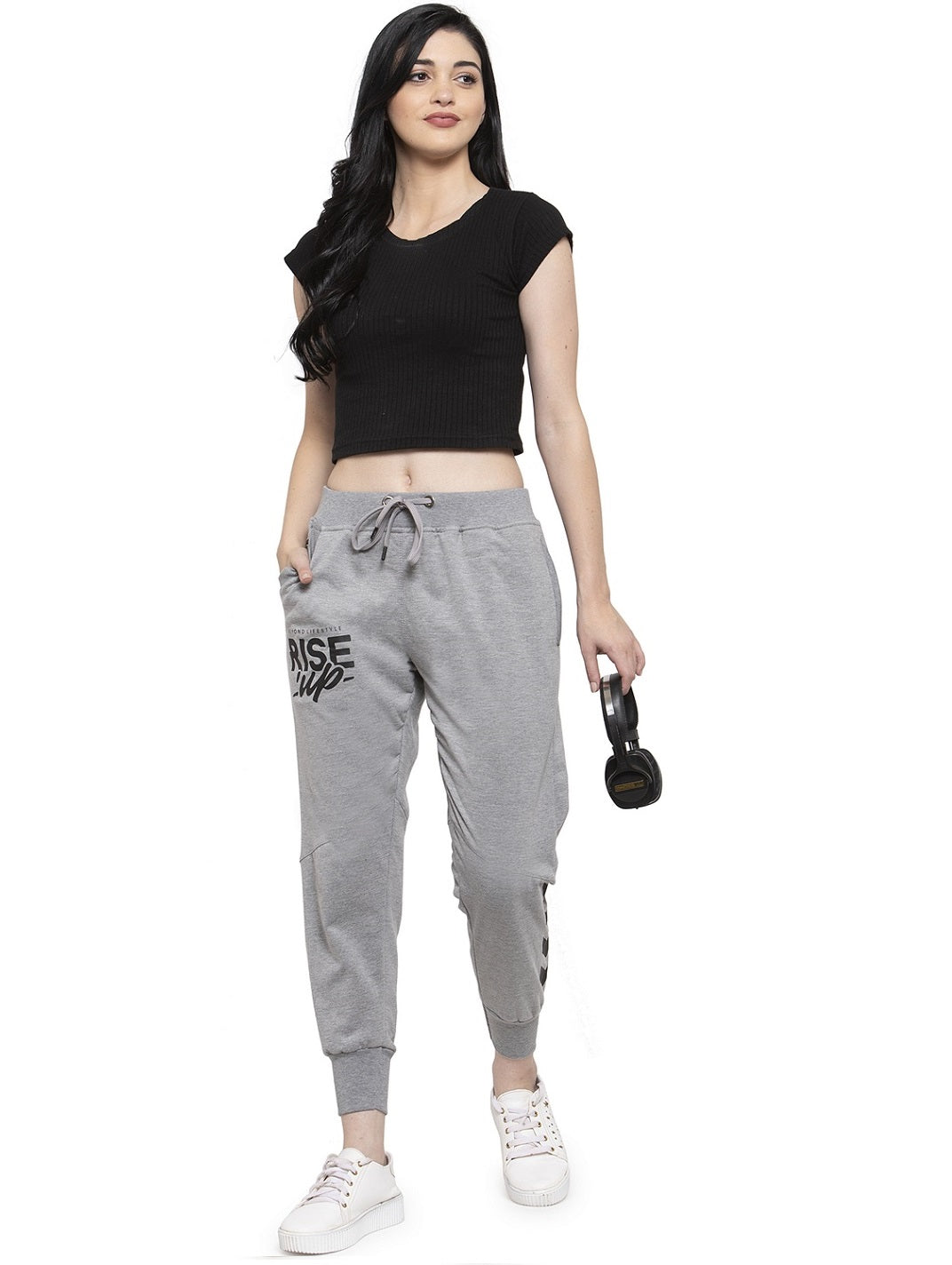 Women's Cotton Slim Fit Joggers Track Pants with 2 Zippered Pockets