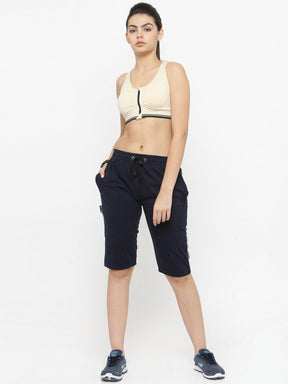 Women's Cotton Three Fourth Capri Shorts With Two Zippered Pockets
