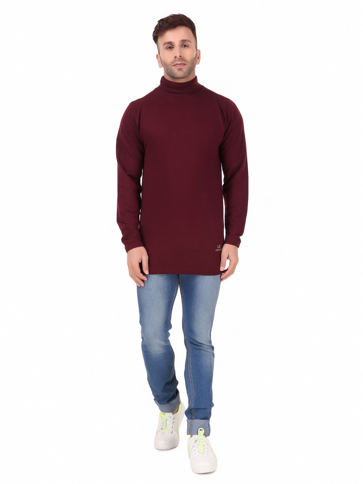 Men's Cotton Solid Full Sleeve Turtle Neck T Shirt for Men