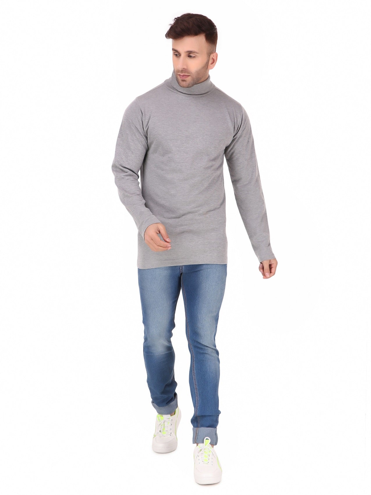 Men's Cotton Solid Full Sleeve Turtle Neck T Shirt for Men