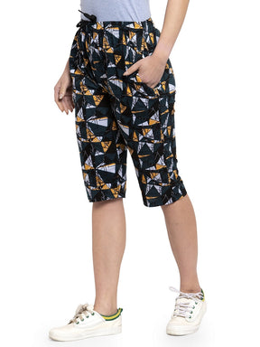 Women's Cotton Three Fourth Capri Shorts With Two Zippered Pockets