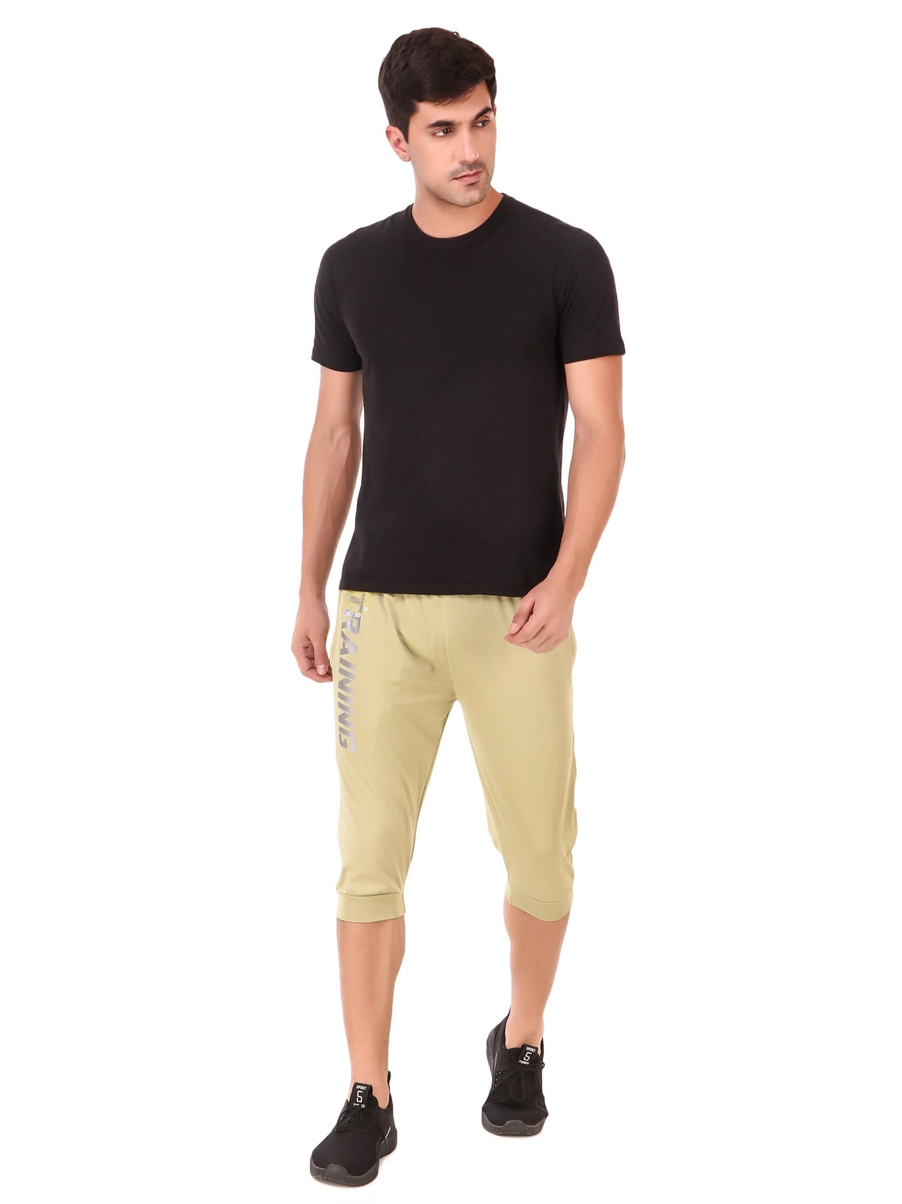 Men's Stretchable Lycra 3/4th Capri with 2 Zippered Pockets for Gym, Yoga, Workout and Casual Wear