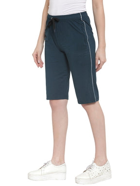Women's Cotton Three Fourth Capri Shorts With Two Zippered Pockets