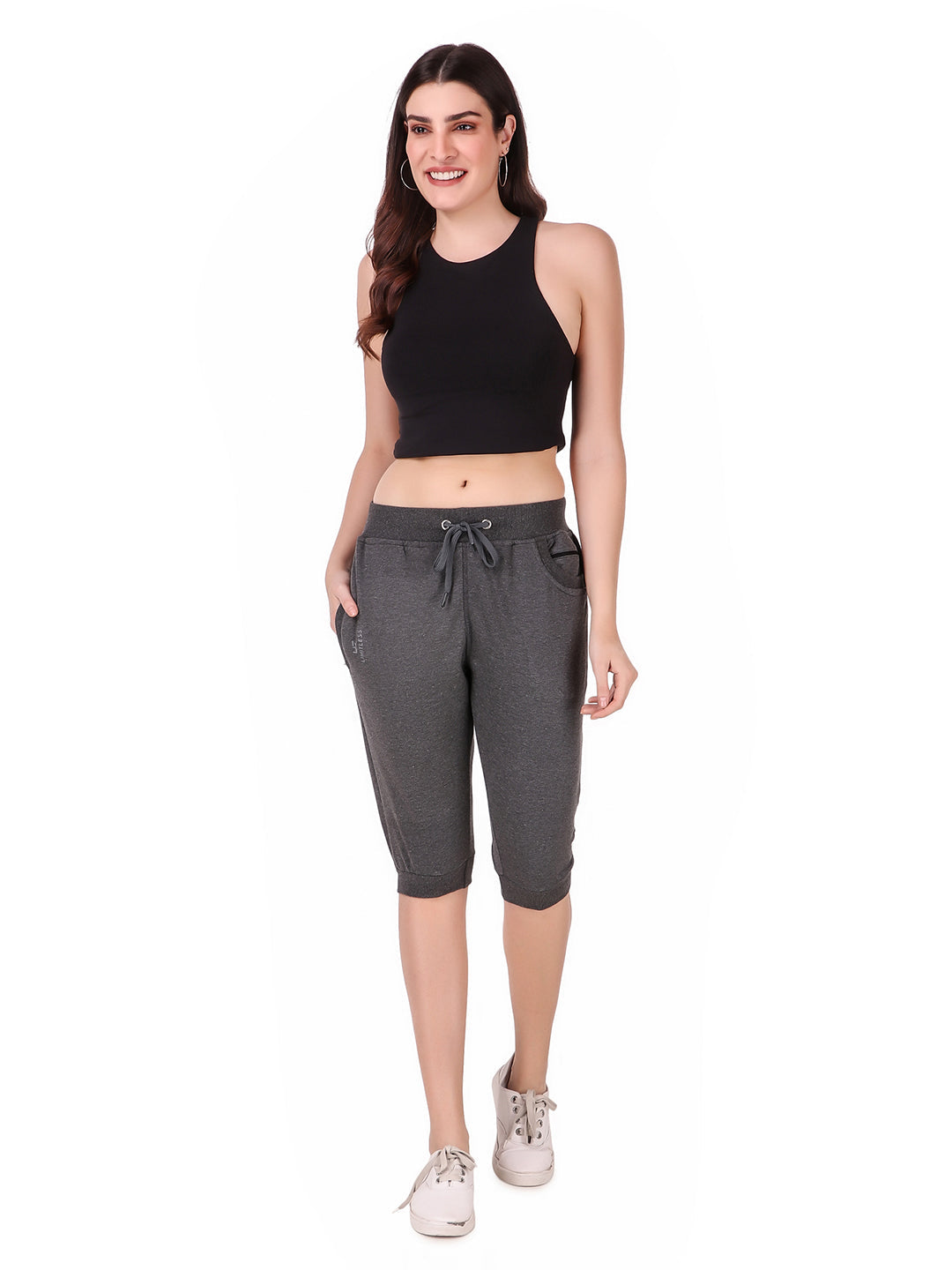 Women's Cotton Three Fourth Capri Shorts With Two Zippered Pockets