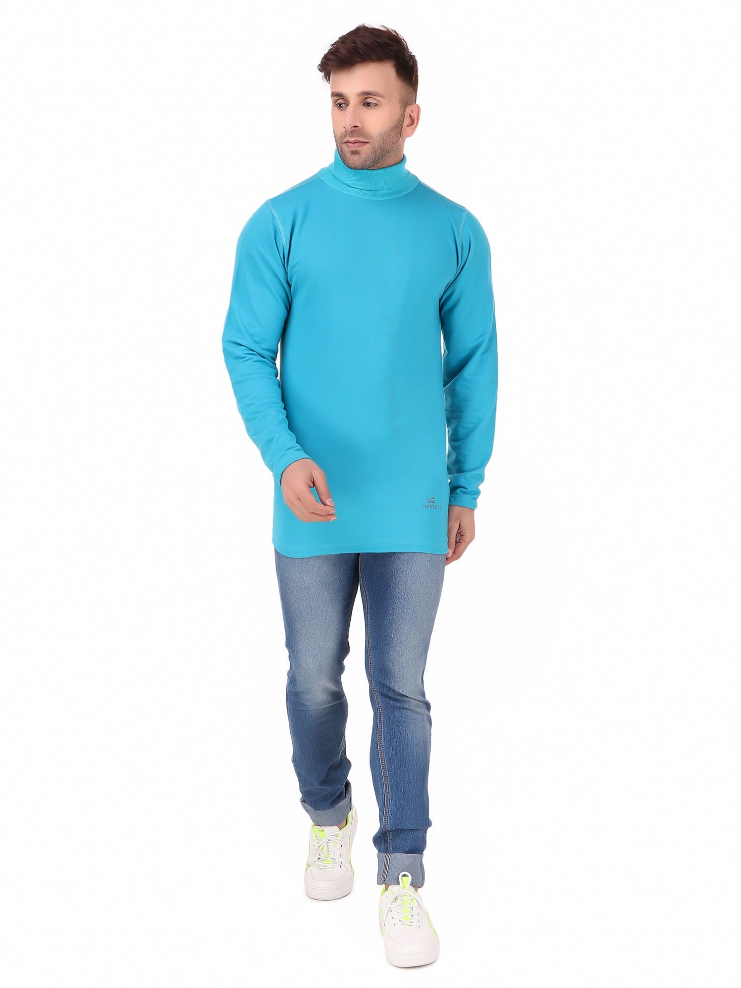 Men's Cotton Solid Full Sleeve Turtle Neck T Shirt for Men