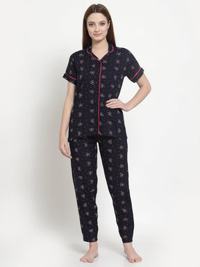 Uzarus Women's Cotton Regular Fit Printed Night Suit Set of Shirt & Pyjama