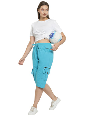 Women's Cargo Capri Shorts With 9 Zippered Pockets