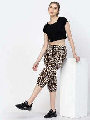 UZARUS Women's Animal Print Tie-Dye Strechable Capri 3/4th Shorts