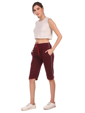 Women's Cotton Three Fourth Capri Shorts With Two Zippered Pockets