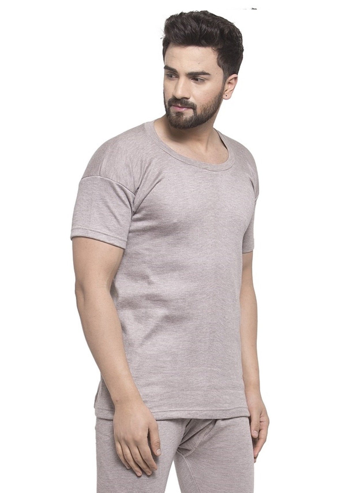 MEN'S HALF SLEEVES SOLID ROUND NECK THERMAL TOP