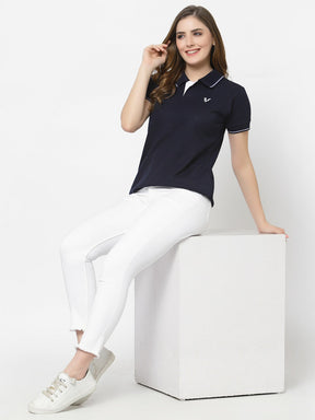 UZARUS Women's Cotton Polo Collar Neck T-Shirt Top