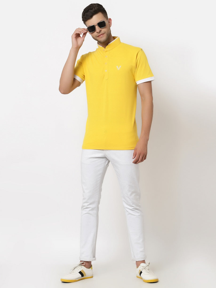 Men's 4 Button Solid Cotton Regular Fit Polo T-Shirt