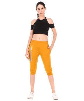 Women's Stretchable Lycra 3/4th Capri with 2 Zippered Pockets for Gym, Yoga, Workout and Casual Wear