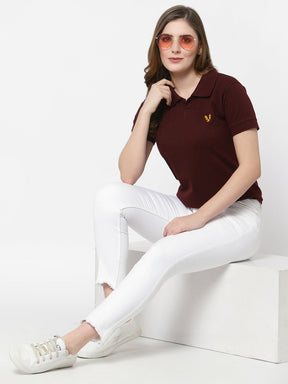 UZARUS Women's Cotton Polo Collar Neck T-Shirt Top
