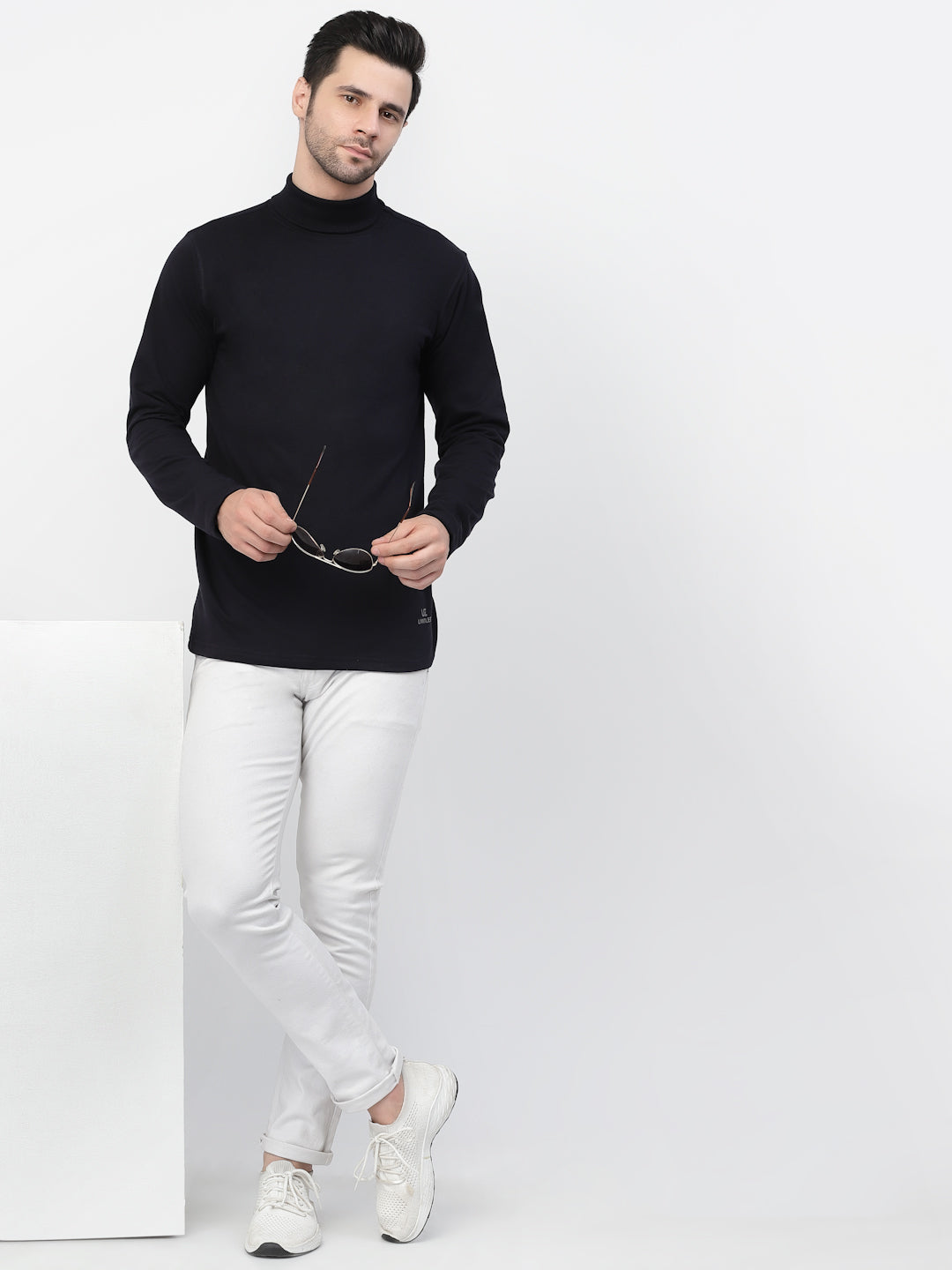 Men's Cotton Solid Full Sleeve Turtle Neck T Shirt for Men