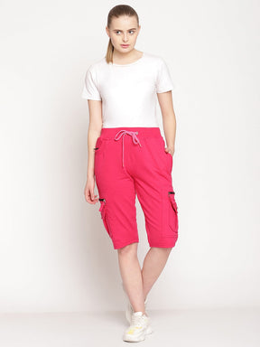 Women's Cargo Capri Shorts With 9 Zippered Pockets