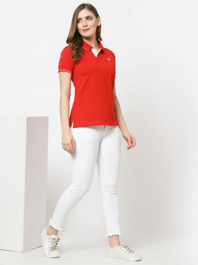 UZARUS Women's Cotton Polo Collar Neck T-Shirt Top
