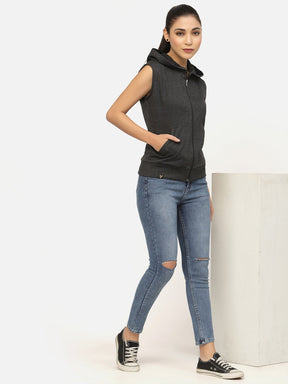 UZARUS Women's Half Sleeves Cotton Anthra Jacket with Hood