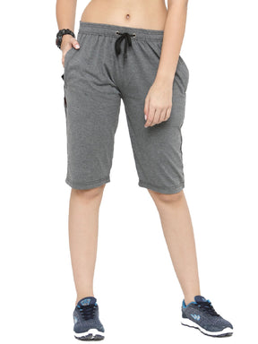 Women's Cotton Three Fourth Capri Shorts With Two Zippered Pockets