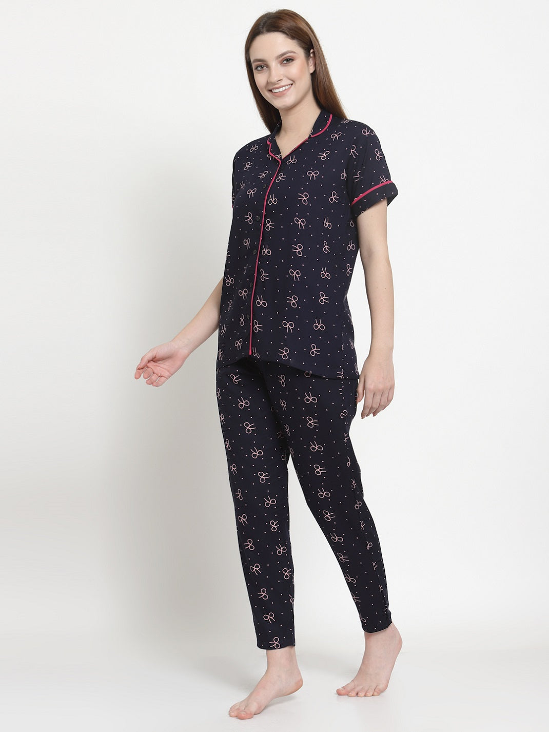 Uzarus Women's Cotton Regular Fit Printed Night Suit Set of Shirt & Pyjama