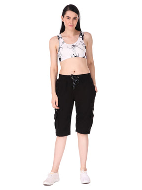 Women's Cargo Capri Shorts With 9 Zippered Pockets