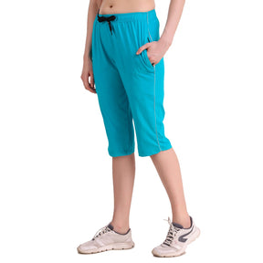Women's Cotton Three Fourth Capri Shorts With Two Zippered Pockets