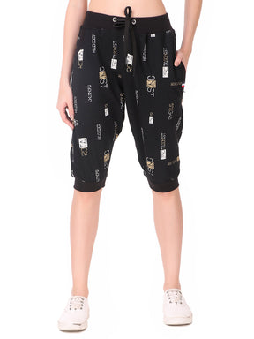 Women's Cotton Three Fourth Capri Shorts With Two Zippered Pockets