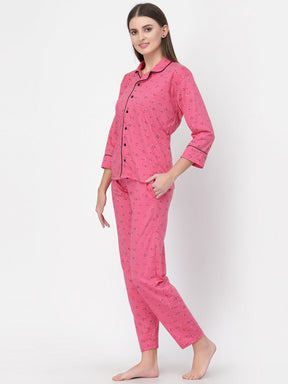 Uzarus Women's Cotton Printed Night Suit Set of Shirt & Pyjama
