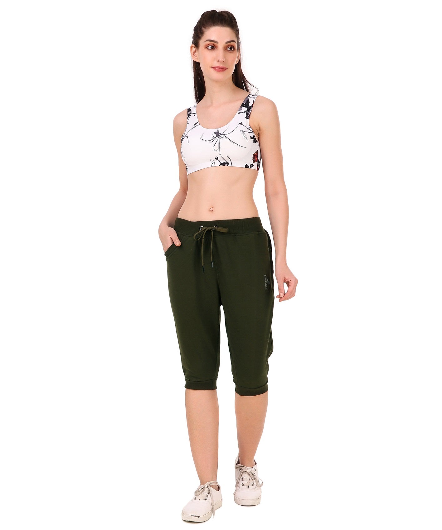 Women's Cotton Three Fourth Capri Shorts With Two Zippered Pockets