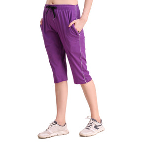 Women's Cotton Three Fourth Capri Shorts With Two Zippered Pockets