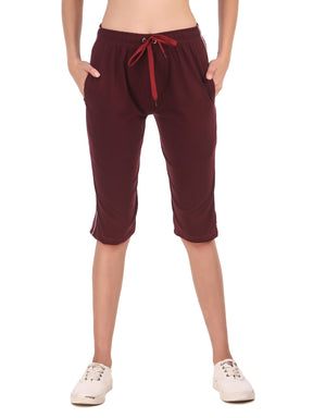 Women's Cotton Three Fourth Capri Shorts With Two Zippered Pockets