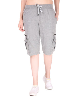Women's Cargo Capri Shorts With 9 Zippered Pockets