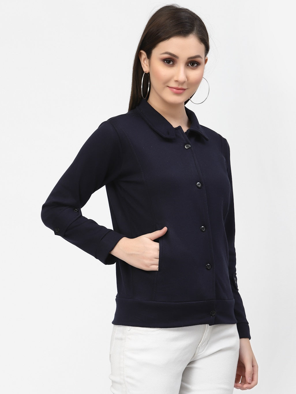 Women's Solid Cotton Tailored Full Sleeve Jacket