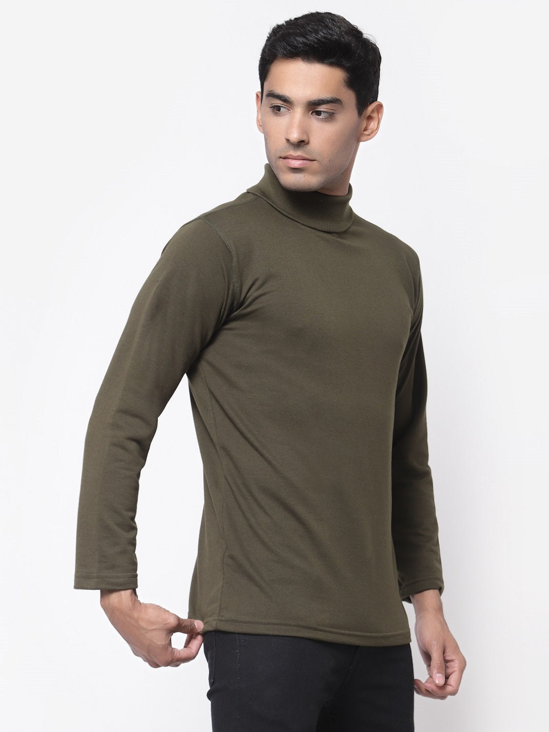 Men's Cotton Solid Full Sleeve Turtle Neck T Shirt for Men