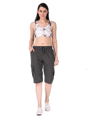 Women's Cargo Capri Shorts With 9 Zippered Pockets