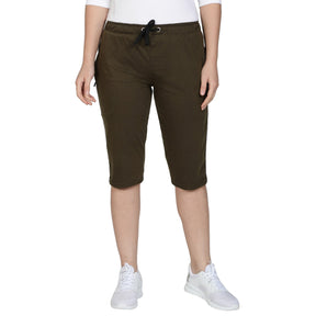 Women's Cotton Three Fourth Capri Shorts With Two Zippered Pockets