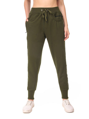 Women's Cotton Slim Fit Joggers Track Pants with 2 Zippered Pockets