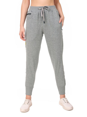 Women's Cotton Slim Fit Joggers Track Pants with 2 Zippered Pockets