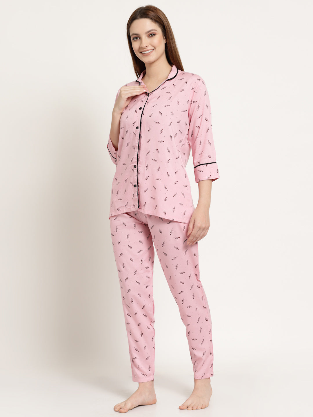 Uzarus Women's Cotton Printed Night Suit Set of Shirt & Pyjama
