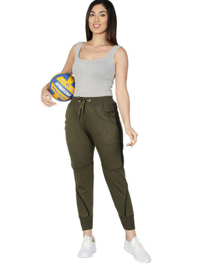 Women's Cotton Slim Fit Joggers Track Pants with 2 Zippered Pockets