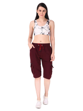 Women's Cargo Capri Shorts With 9 Zippered Pockets