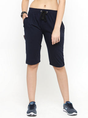 Women's Cotton Three Fourth Capri Shorts With Two Zippered Pockets