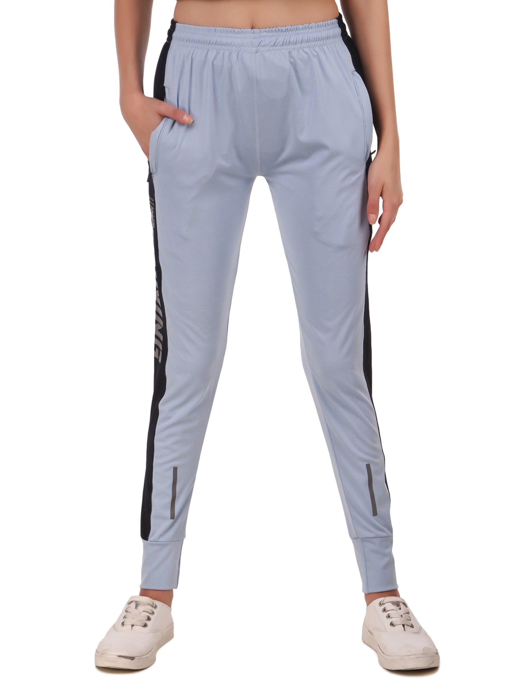 Women's Stretchable Lycra Joggers Track Pants with 2 Zippered Pockets for Gym, Yoga, Workout and Casual Wear