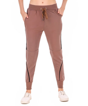 Women's Cotton Slim Fit Joggers Track Pants with 2 Zippered Pockets
