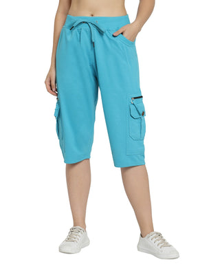 Women's Cargo Capri Shorts With 9 Zippered Pockets